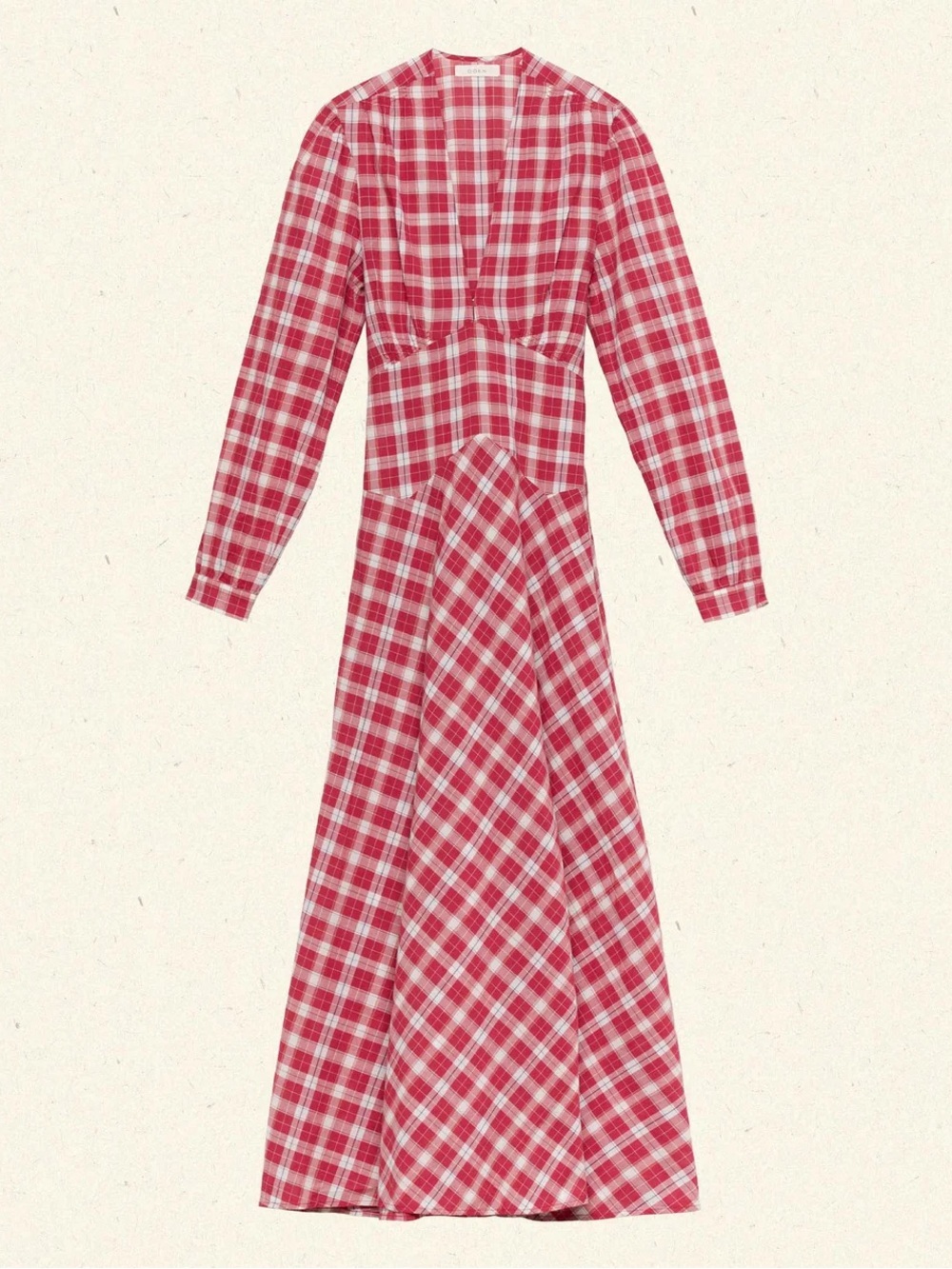 NWT Doen Charleston Cotton V Neck Long Sleeve A Line Maxi Dress Alsace Plaid Red - Picture 15 of 16